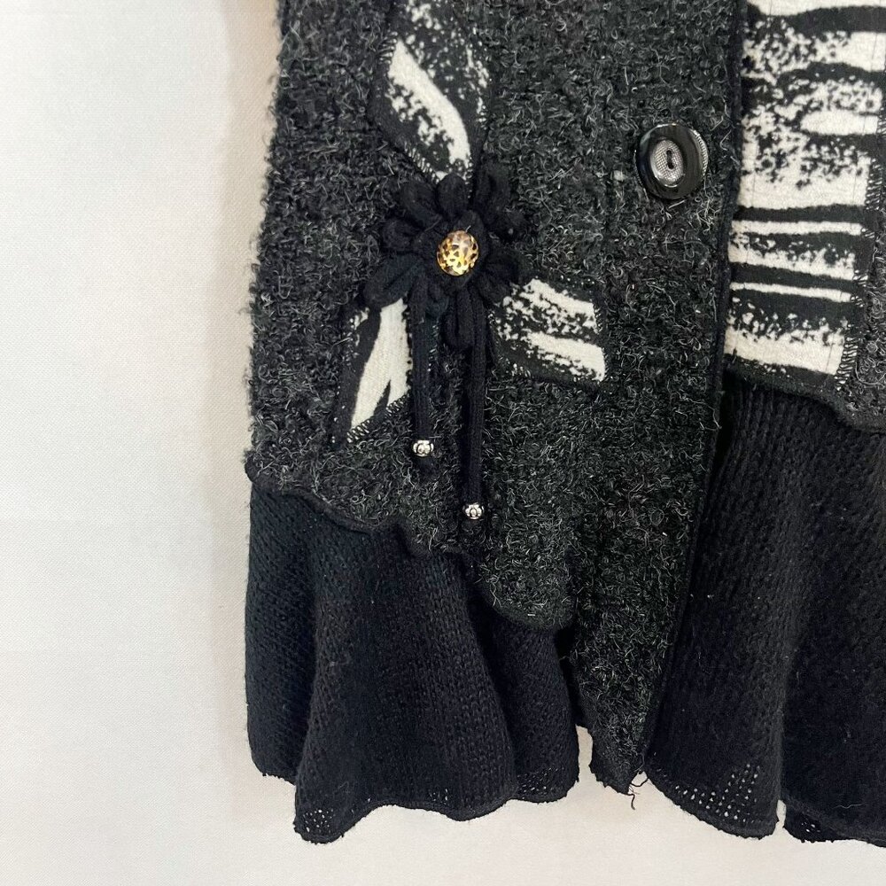 Vintage Concept Black & White Artsy Longline Cardigan Sweater Mohair Size Small - Picture 4 of 8